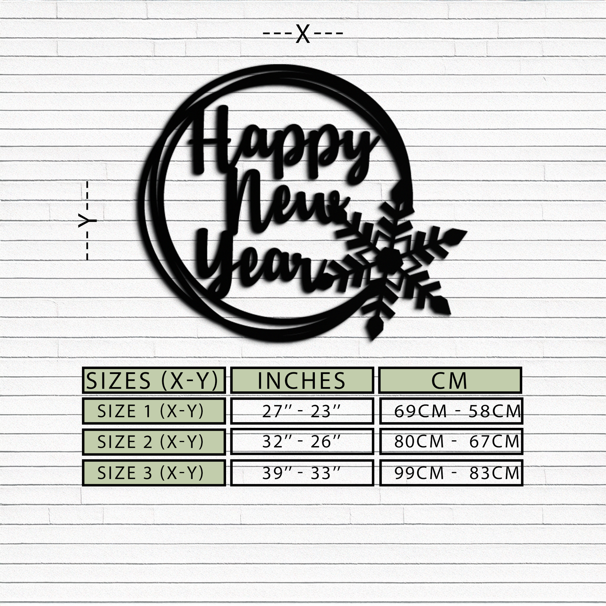 Happy New Year Snowflake Metal Wall Art - Holiday Round Steel Christmas Decor- KAF315 - Tampa Home & Garden Store