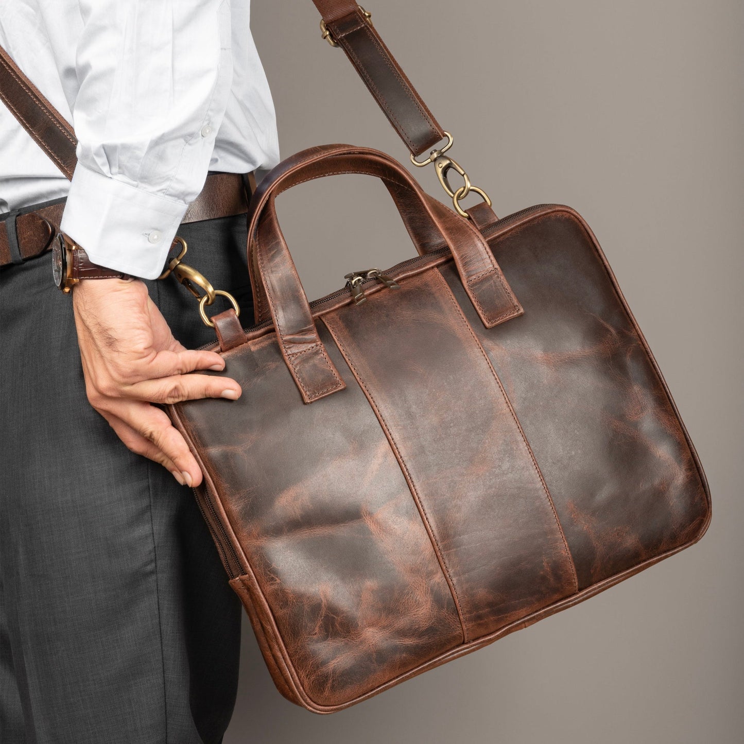Harbor Laptop Briefcase, Brown - Tampa Home & Garden Store