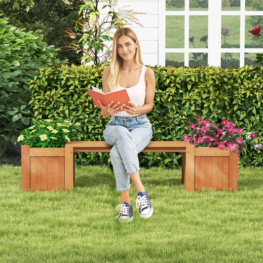 Macetero de madera con banco para jardín, patio o balcón