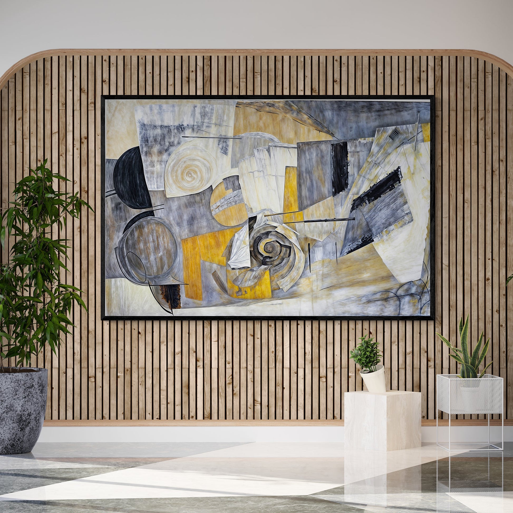 Canvas Print Harmonic Dissonance by Tailored Canvases; abstract in yellow gray black on Tampa Home & Garden Store