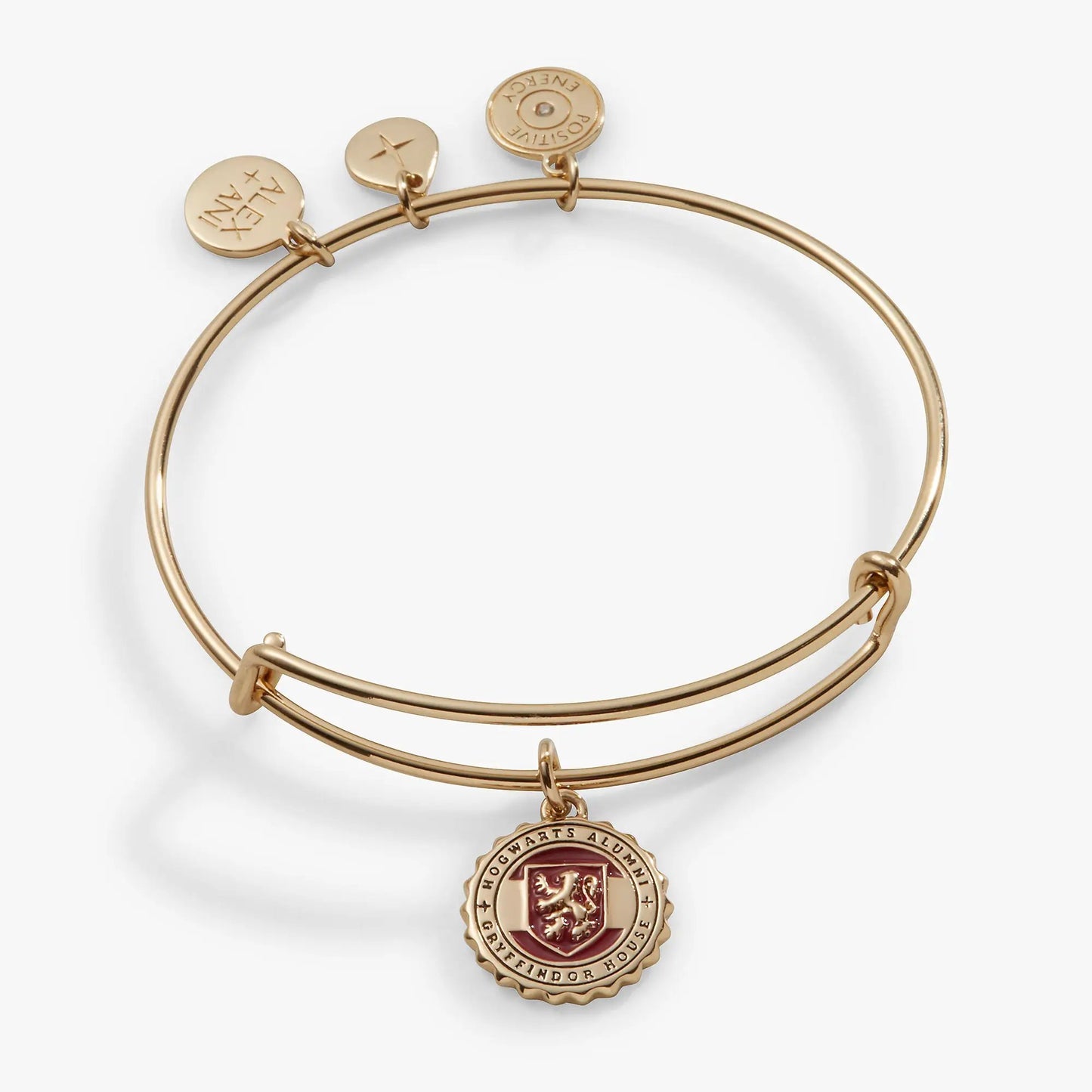 Harry Potter Gryffindor House charm bangle by ALEX AND ANI with three gold discs and crest on Tampa Home & Garden Store