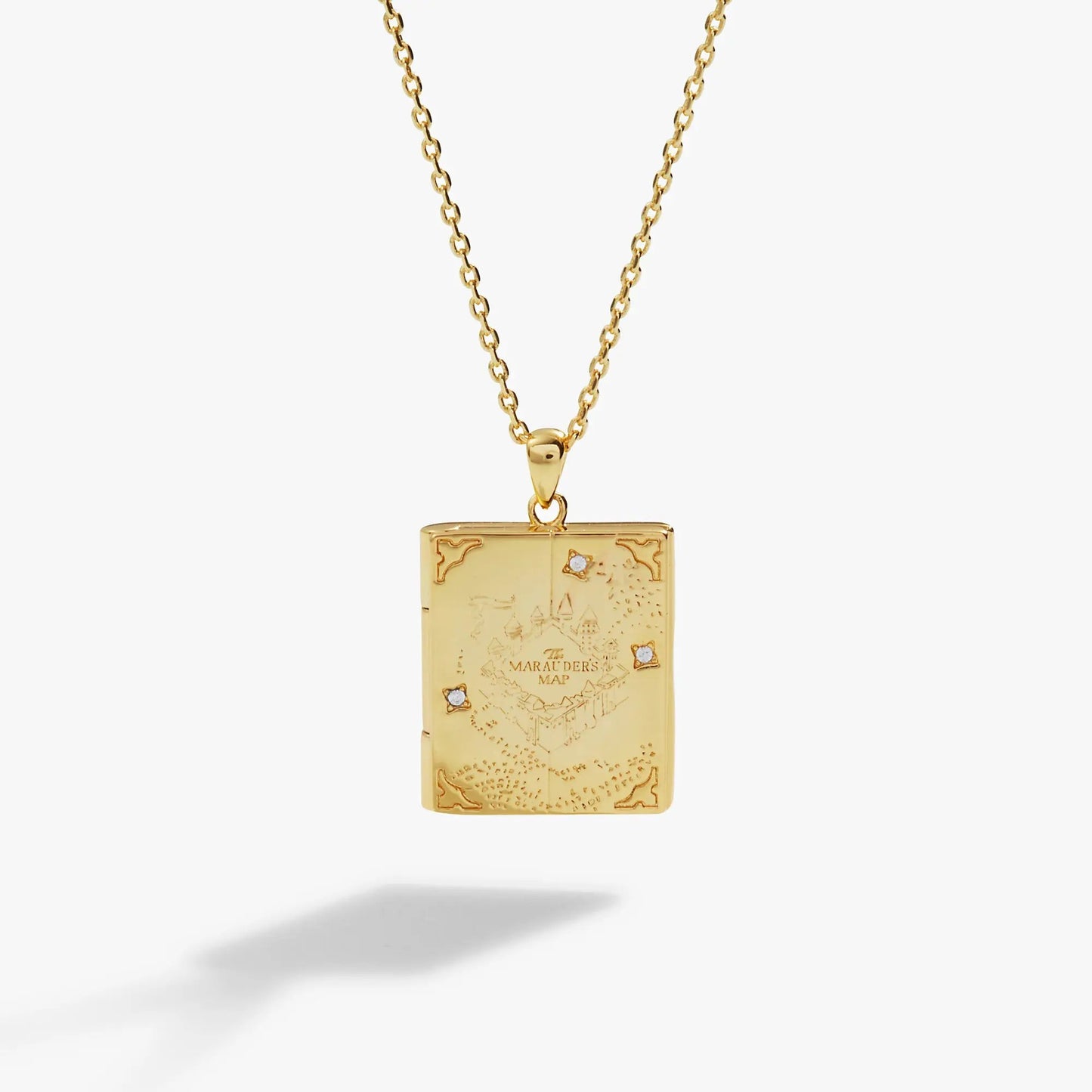 Harry Potter Mischief Managed locket necklace gold-tone pendant with Marauder's Map engraving on Tampa Home & Garden Store