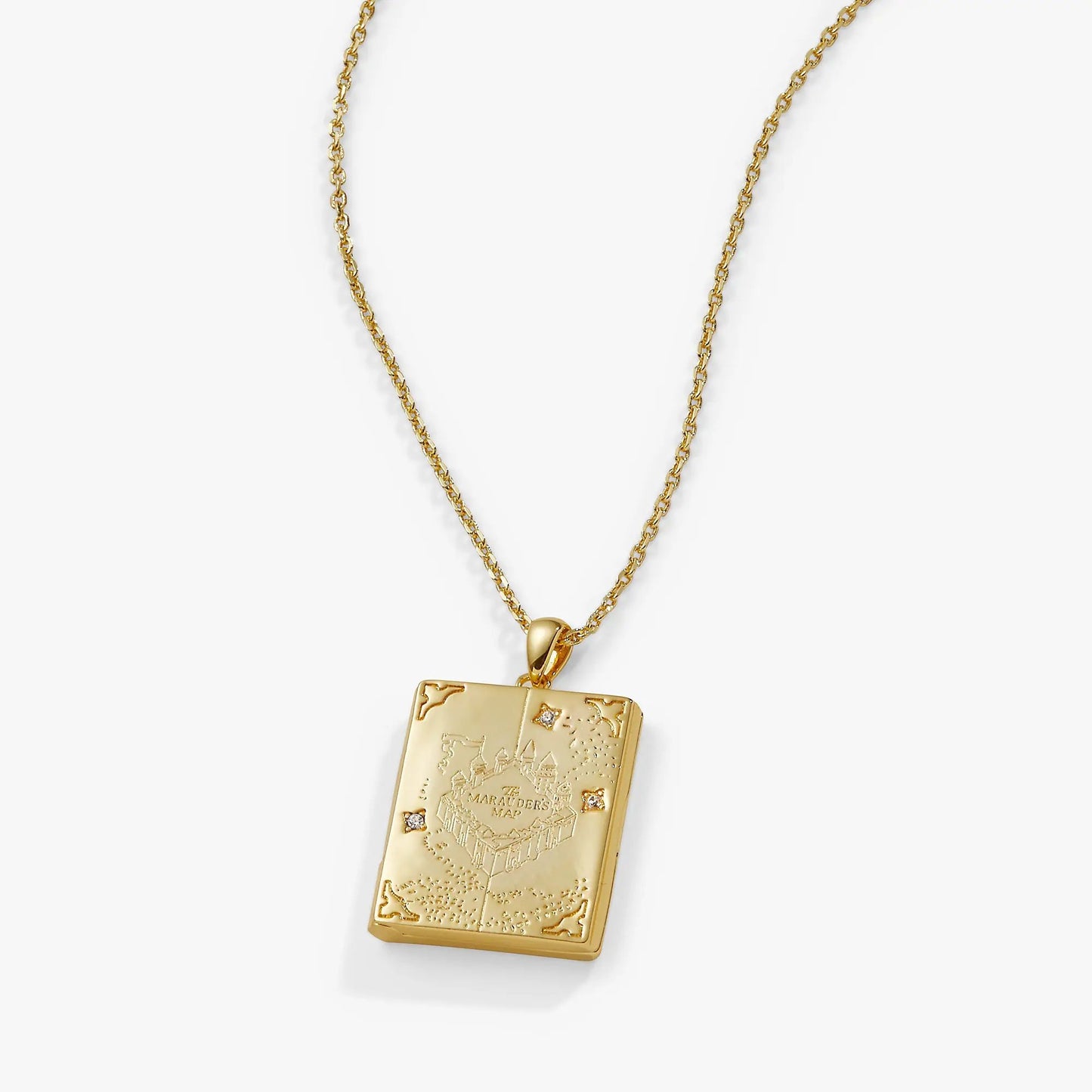 Harry Potter Mischief Managed locket necklace, gold-tone Marauders Map pendant on Tampa Home & Garden Store