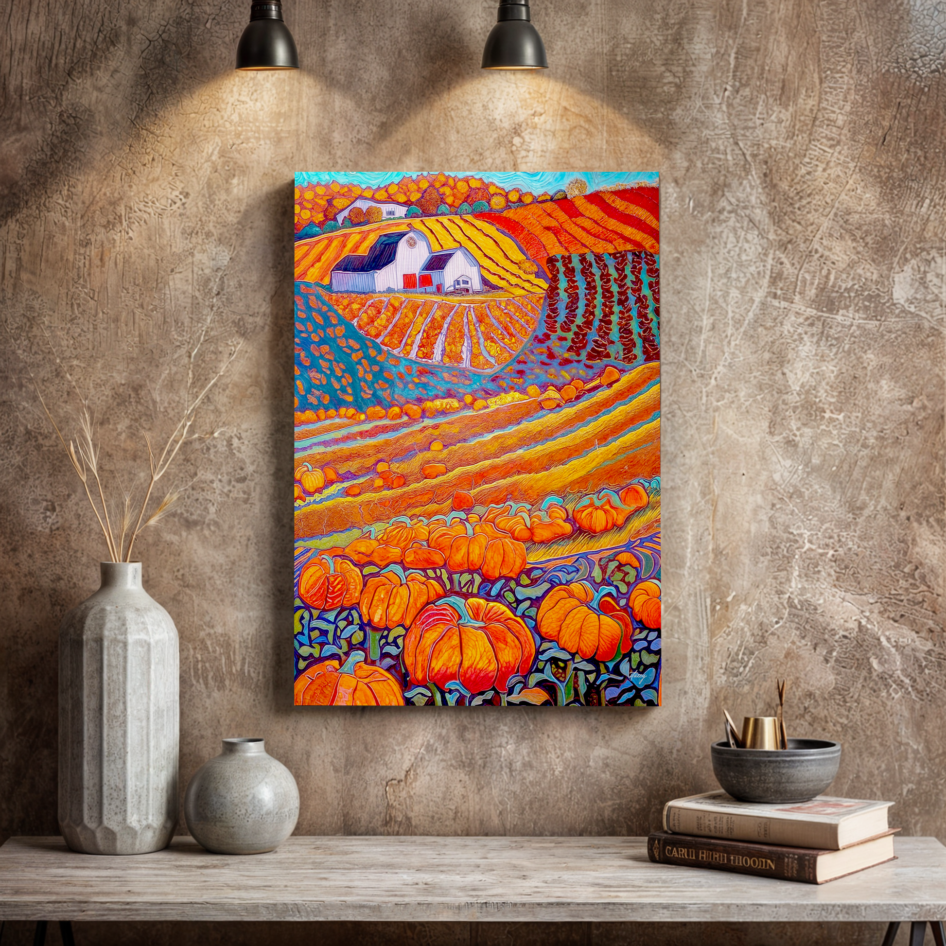 Canvas print Harvest Hues by Tailored Canvases, vibrant autumn farm landscape on Tampa Home & Garden Store