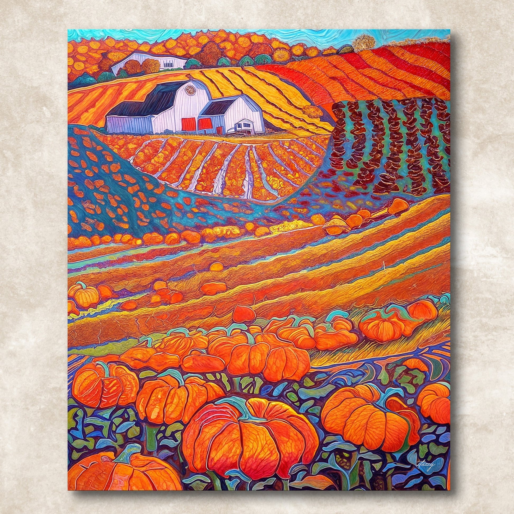 Canvas Print Harvest Hues crafting canvas by Tailored Canvases in vivid autumn oranges and reds on Tampa Home & Garden Store