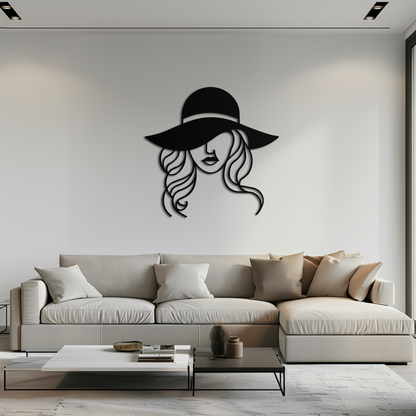 Hat Woman Metal Wall Art – Elegant Female Silhouette Steel Decor with Wide Brim Hat- KAF341 - Tampa Home & Garden Store