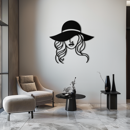 Hat Woman Metal Wall Art – Elegant Female Silhouette Steel Decor with Wide Brim Hat- KAF341 - Tampa Home & Garden Store