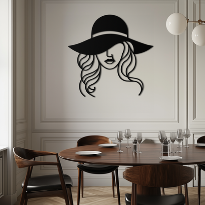 Hat Woman Metal Wall Art – Elegant Female Silhouette Steel Decor with Wide Brim Hat- KAF341 - Tampa Home & Garden Store
