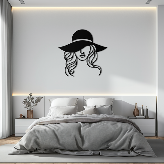 Hat Woman Metal Wall Art – Elegant Female Silhouette Steel Decor with Wide Brim Hat- KAF341 - Tampa Home & Garden Store