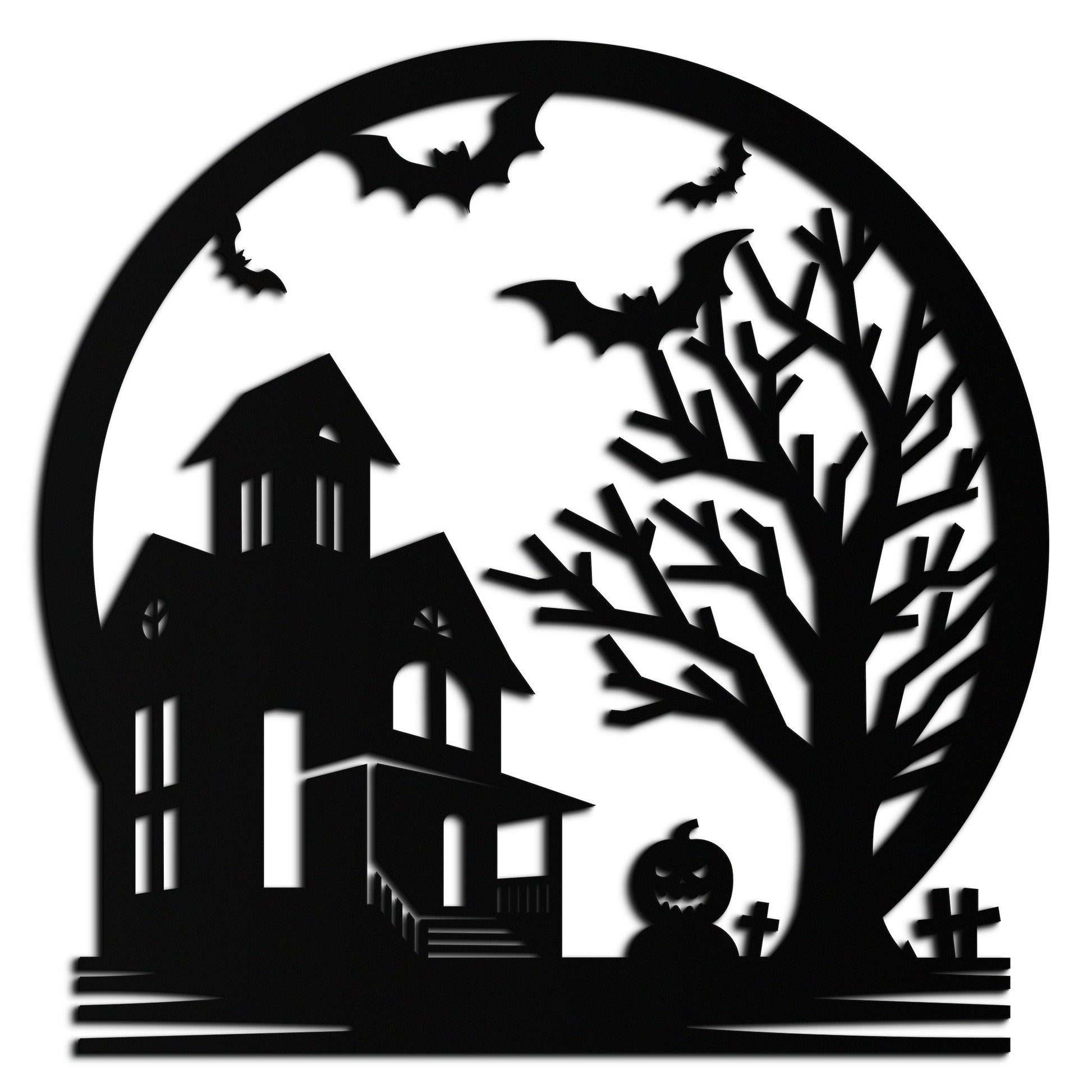 Haunted House & Bat Scene Metal Wall Art – Spooky Halloween Decor- KAF373 - Tampa Home & Garden Store