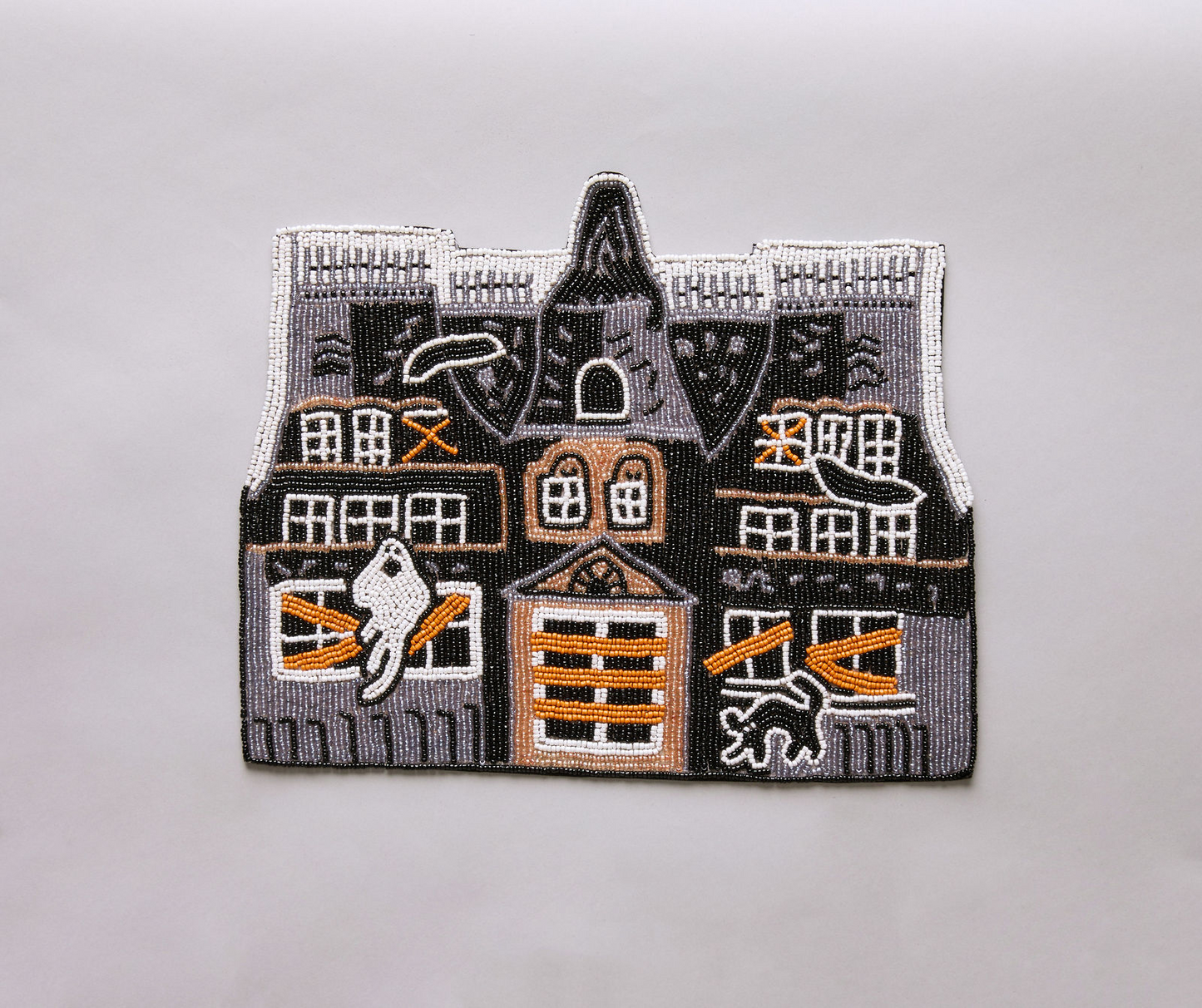 Haunted House Beaded Placemat – Handmade Halloween Table Mat – Spooky Ghost Cat Decor – Gothic Fall Dining Accent - Tampa Home & Garden Store
