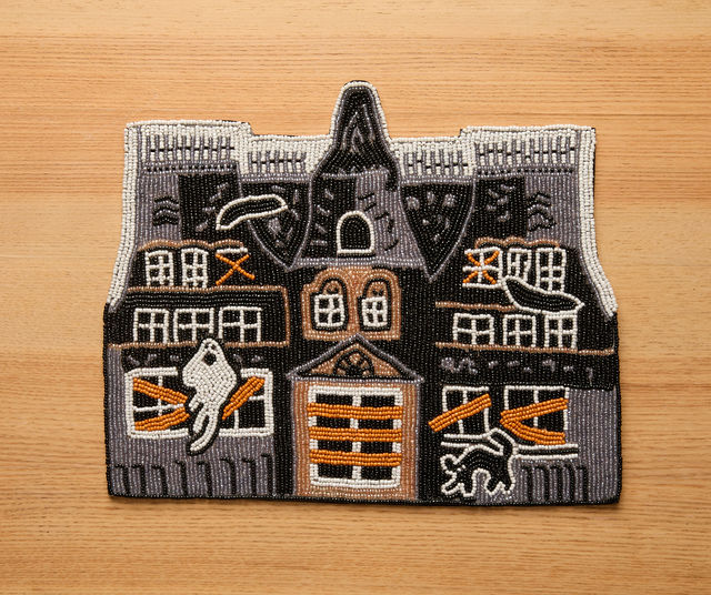 Haunted House Beaded Placemat – Handmade Halloween Table Mat – Spooky Ghost Cat Decor – Gothic Fall Dining Accent - Tampa Home & Garden Store