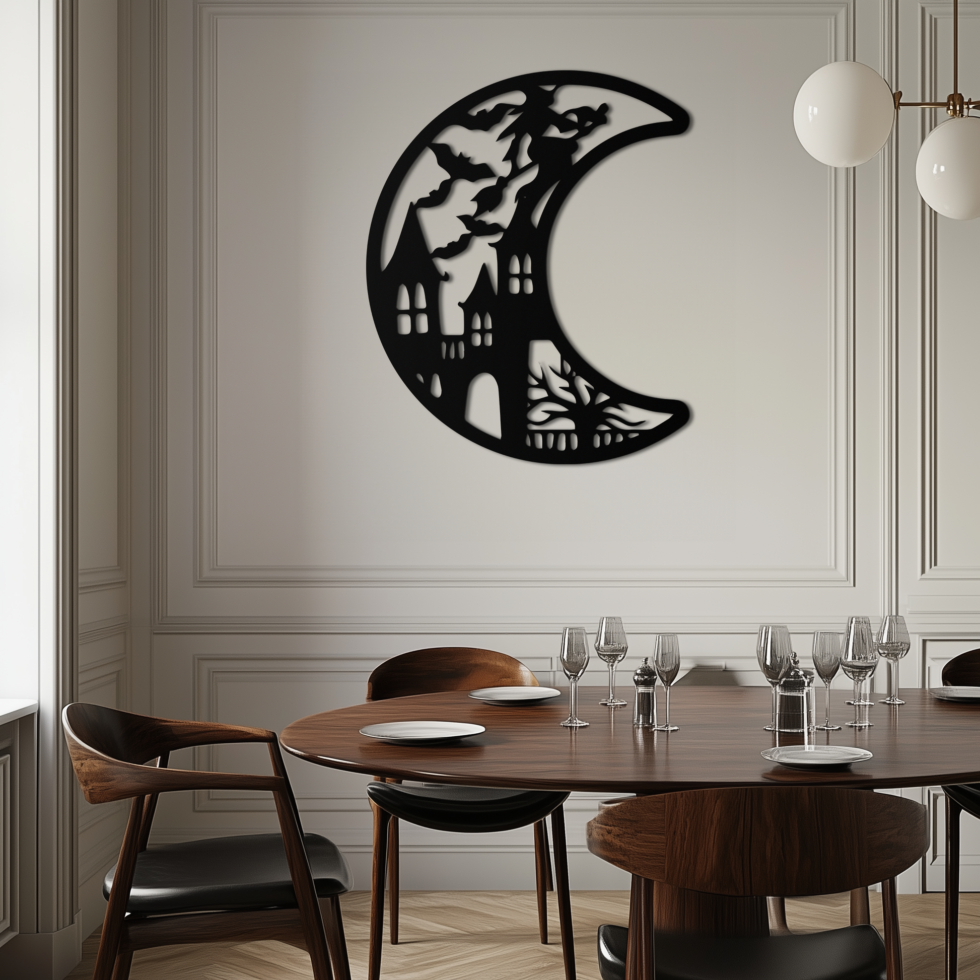 Haunted Moon Halloween Metal Wall Art - Witch & Castle Silhouette - KAF274 - Tampa Home & Garden Store