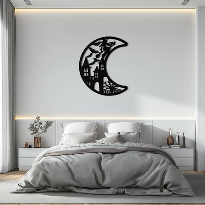 Haunted Moon Halloween Metal Wall Art - Witch & Castle Silhouette - KAF274 - Tampa Home & Garden Store