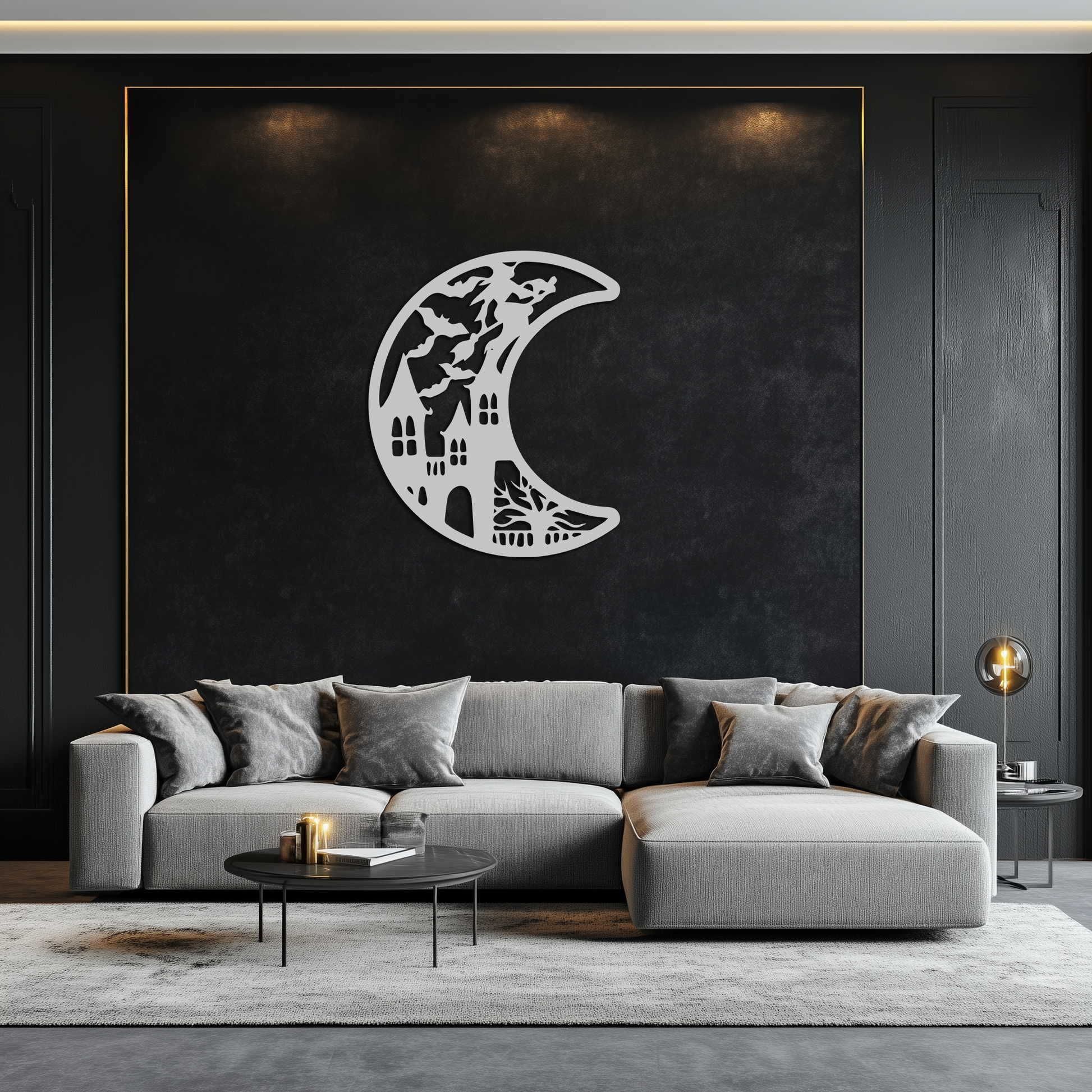 Haunted Moon Halloween Metal Wall Art - Witch & Castle Silhouette - KAF274 - Tampa Home & Garden Store