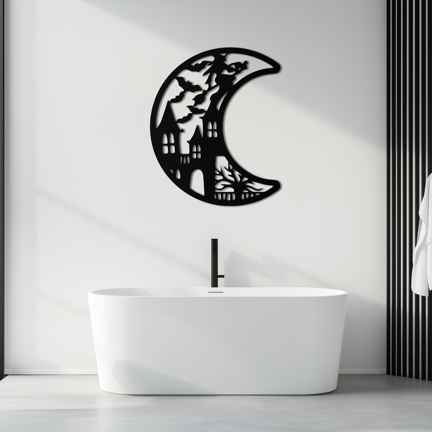 Haunted Moon Halloween Metal Wall Art - Witch & Castle Silhouette - KAF274 - Tampa Home & Garden Store