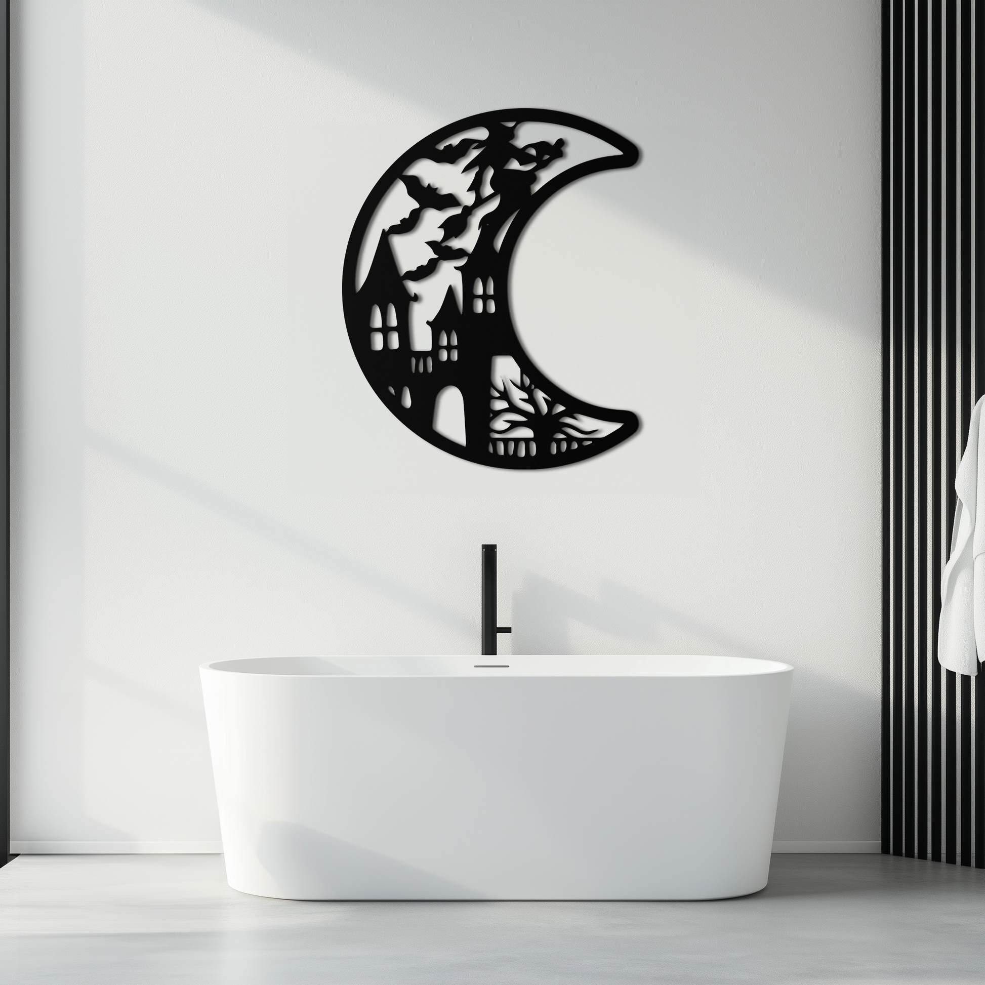 Haunted Moon Halloween Metal Wall Art - Witch & Castle Silhouette - KAF274 - Tampa Home & Garden Store