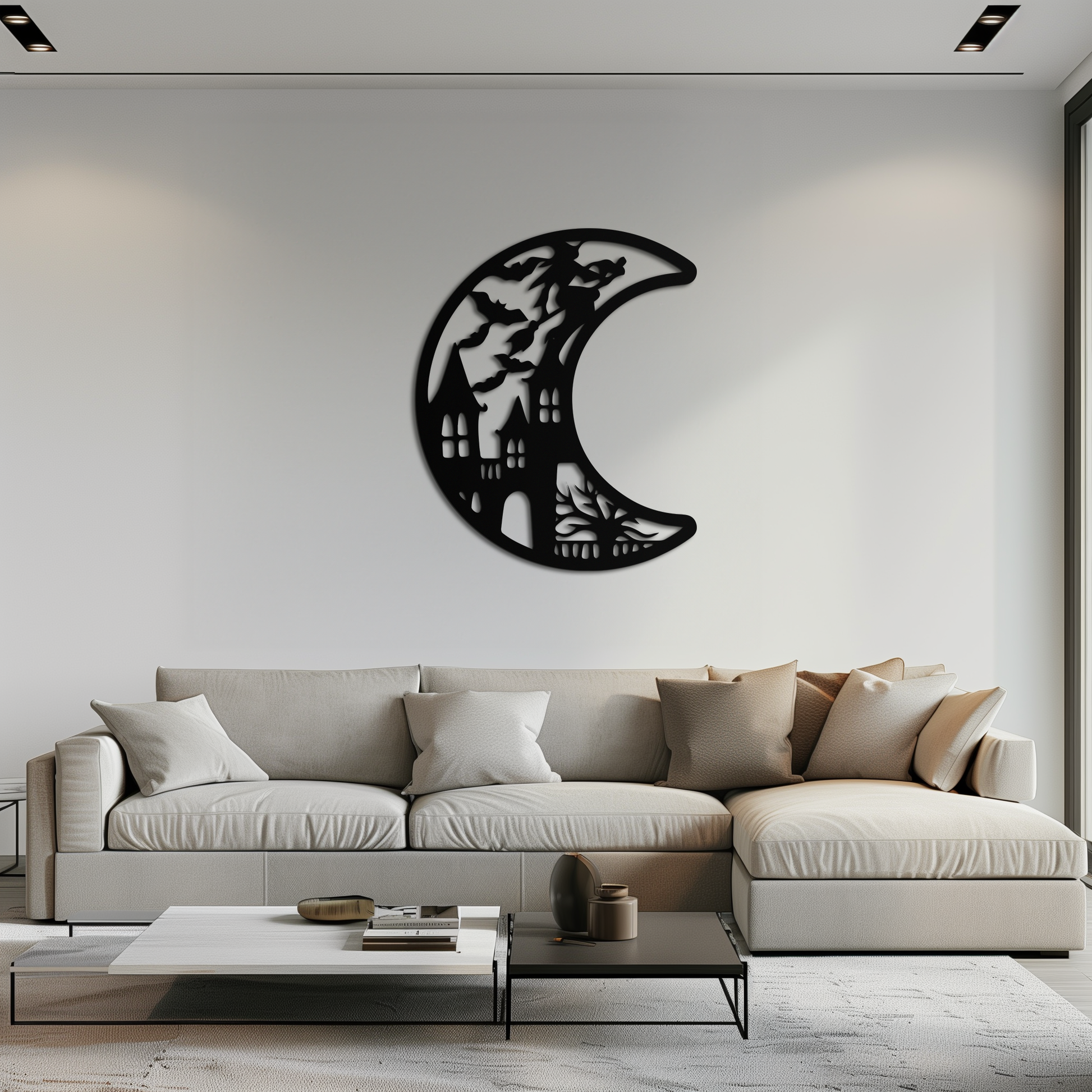 Haunted Moon Halloween Metal Wall Art - Witch & Castle Silhouette - KAF274 - Tampa Home & Garden Store