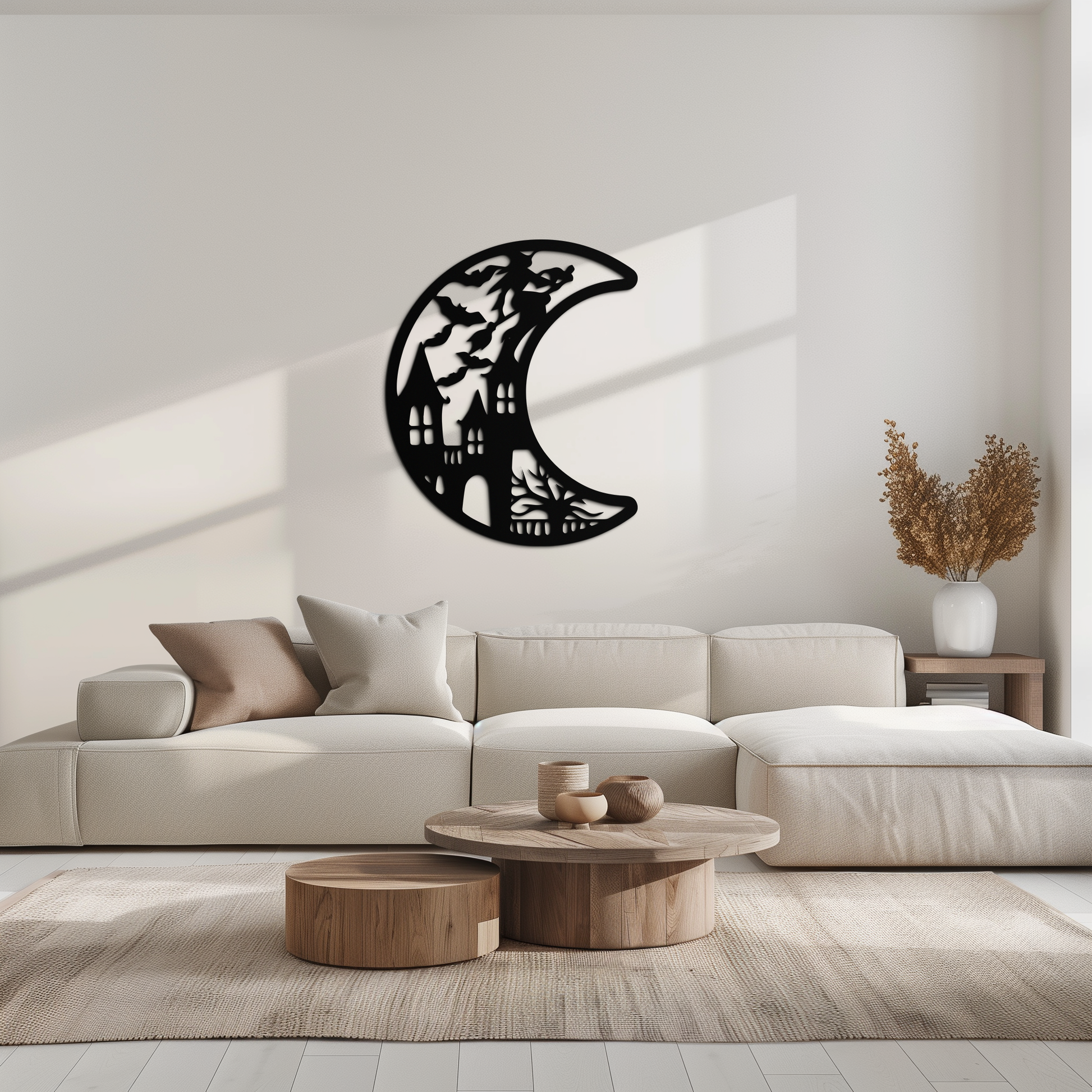 Haunted Moon Halloween Metal Wall Art - Witch & Castle Silhouette - KAF274 - Tampa Home & Garden Store