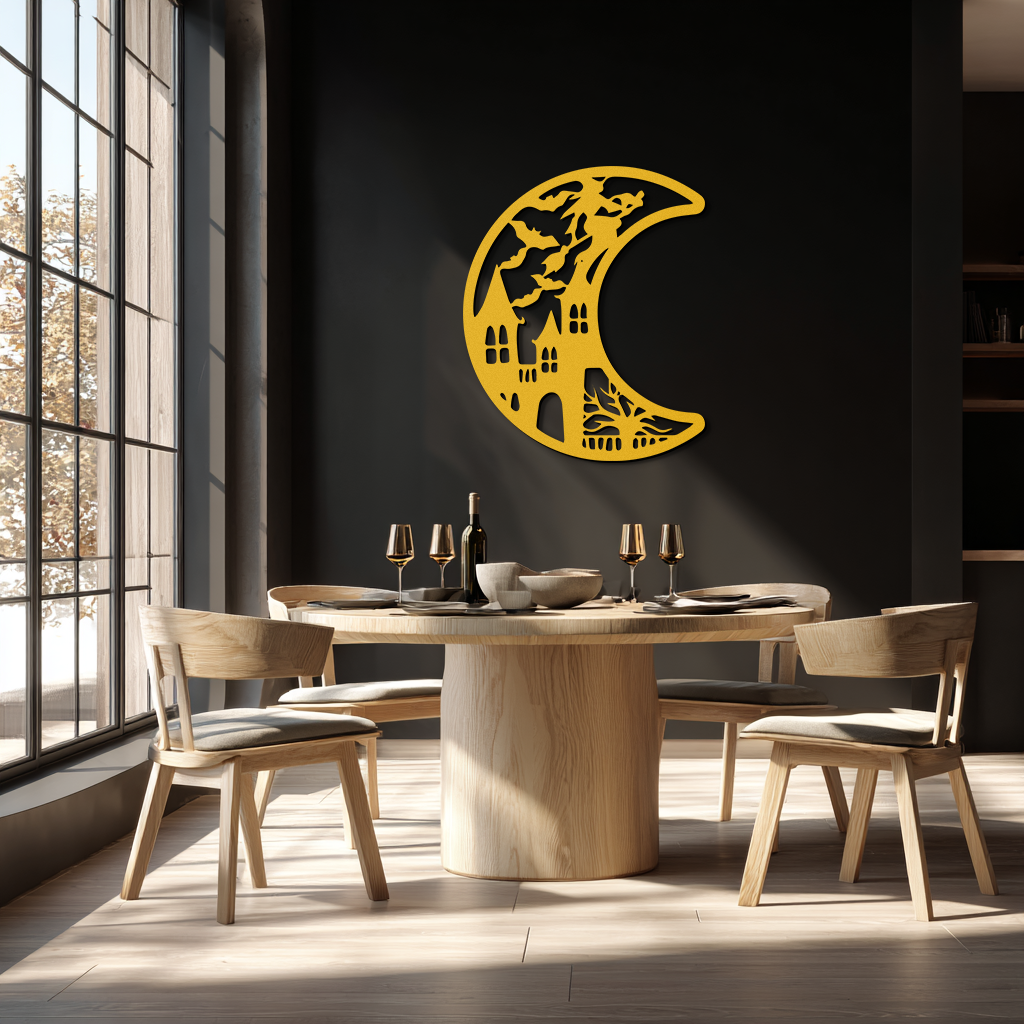 Haunted Moon Halloween Metal Wall Art - Witch & Castle Silhouette - KAF274 - Tampa Home & Garden Store