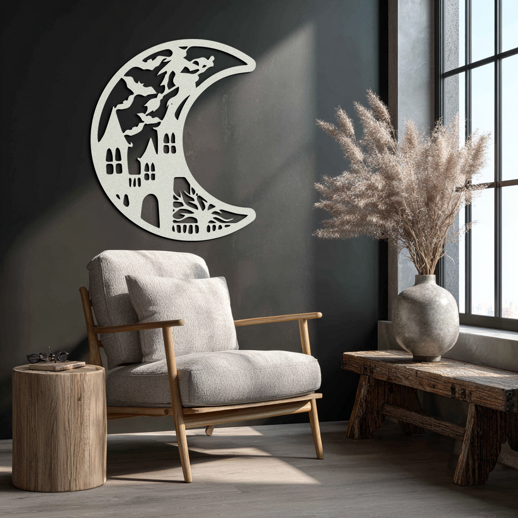 Haunted Moon Halloween Metal Wall Art - Witch & Castle Silhouette - KAF274 - Tampa Home & Garden Store