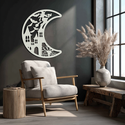Haunted Moon Halloween Metal Wall Art - Witch & Castle Silhouette - KAF274 - Tampa Home & Garden Store
