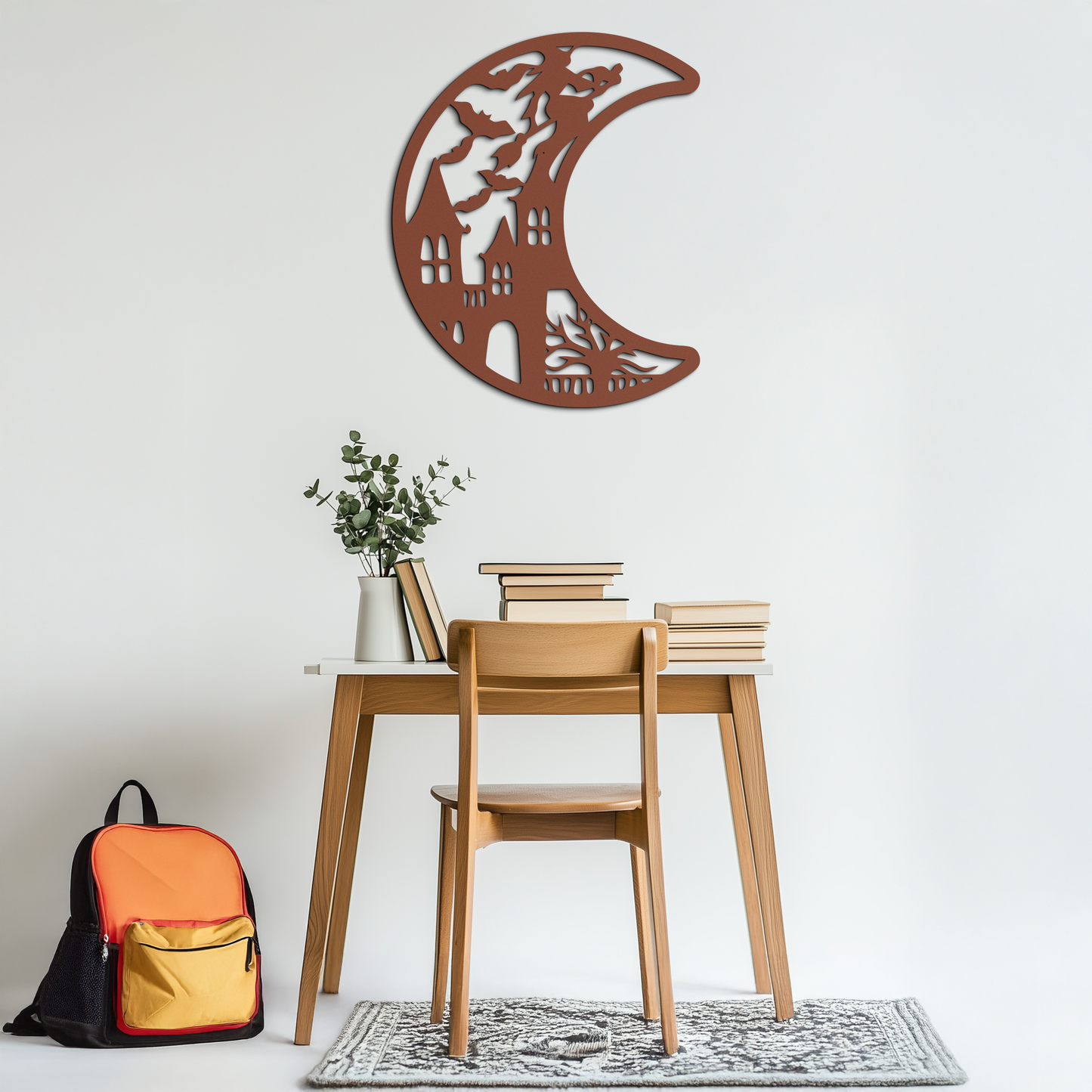Haunted Moon Halloween Metal Wall Art - Witch & Castle Silhouette - KAF274 - Tampa Home & Garden Store