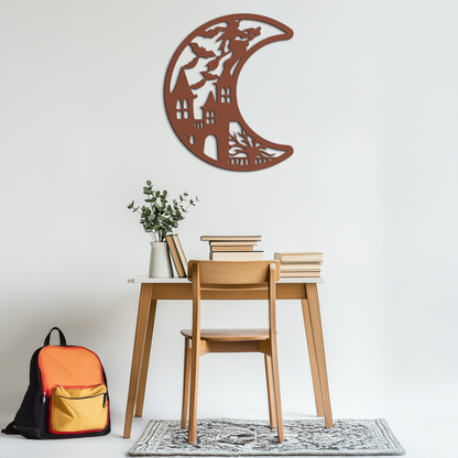 Haunted Moon Halloween Metal Wall Art - Witch & Castle Silhouette - KAF274 - Tampa Home & Garden Store