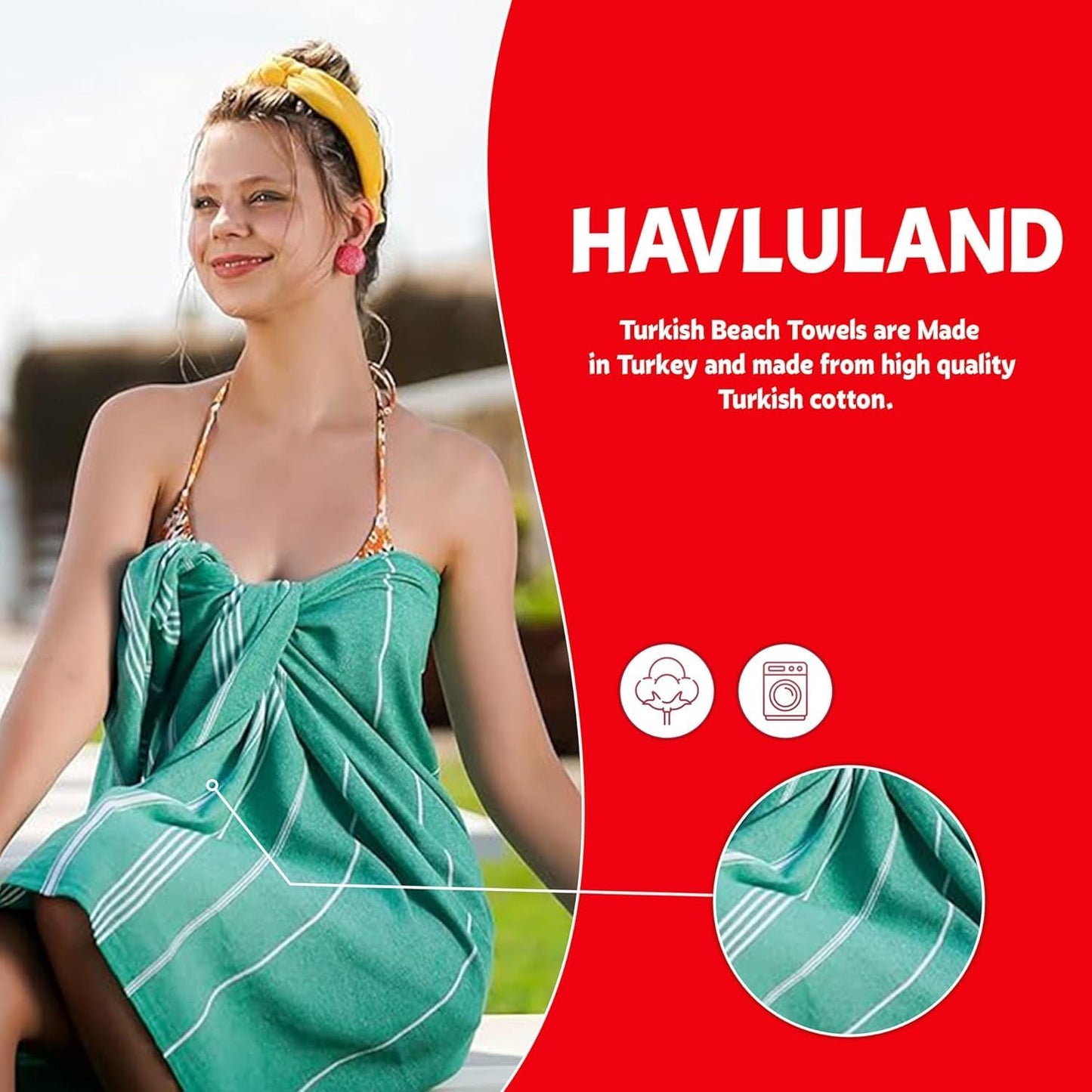 Havluland Oversized Turkish Cotton Beach Towel – Versatile, Soft & Sand-Resistant - Tampa Home & Garden Store