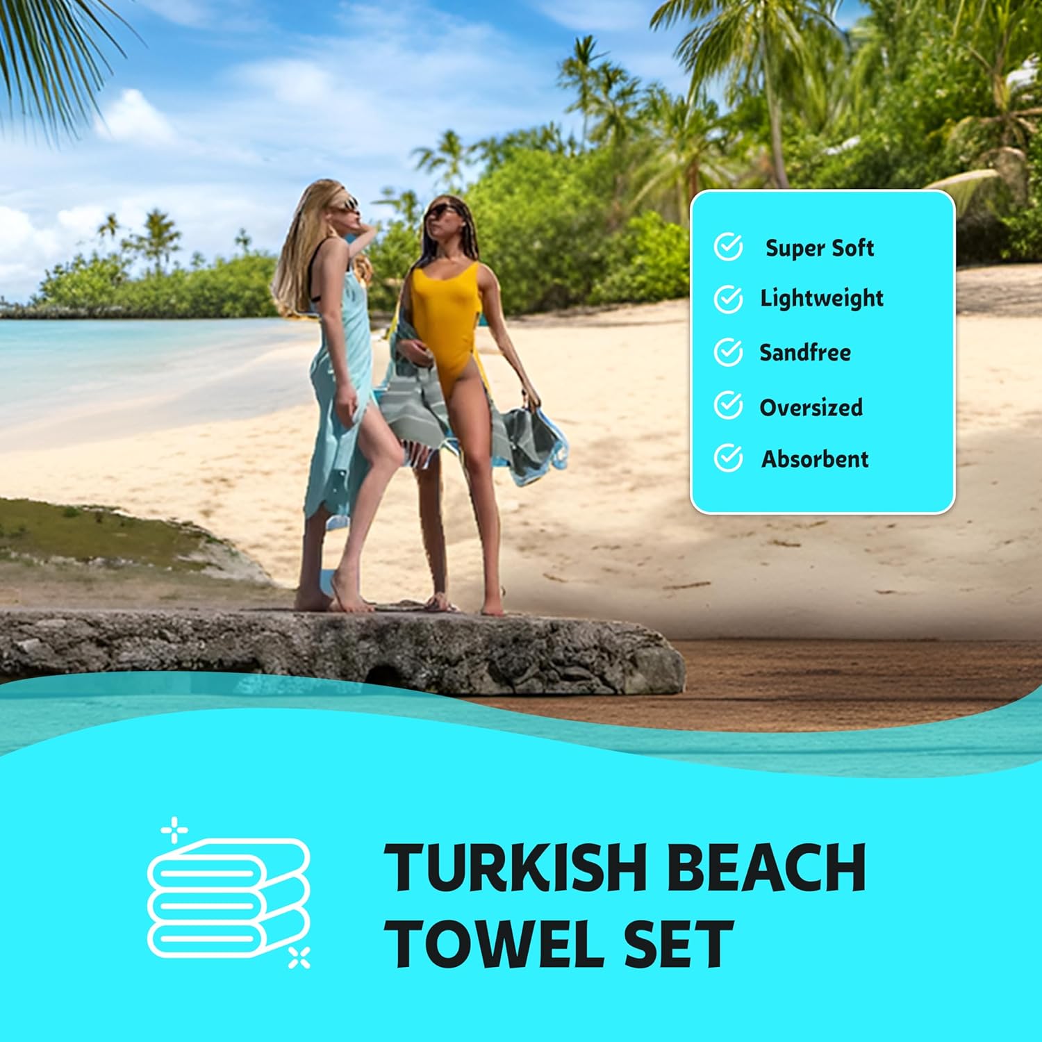 Havluland Oversized Turkish Cotton Beach Towel – Versatile, Soft & Sand-Resistant - Tampa Home & Garden Store