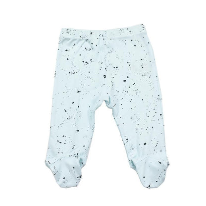 Baby cotton trousers 0-18m light blue splatter print footed unisex pants Stevvex on Tampa Home & Garden Store