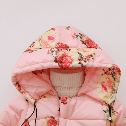 Stevvex pink floral hooded cotton padded baby jacket with rose print on Tampa Home & Garden Store