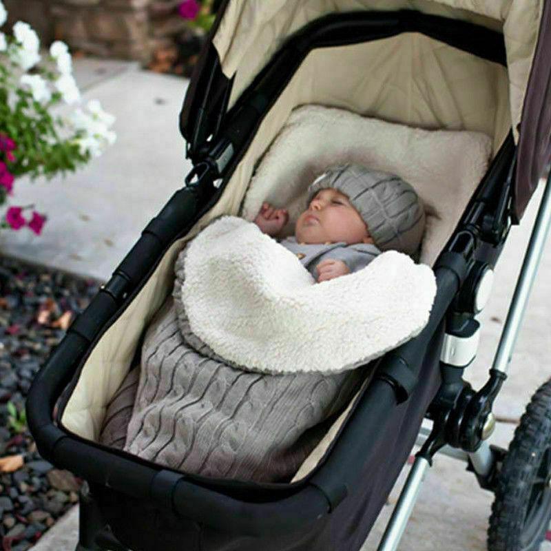 Warm knitted baby swaddle blanket and footmuff Stevvex grey with plush edge for stroller on Tampa Home & Garden Store