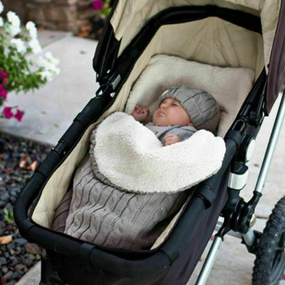 Warm knitted baby swaddle blanket and footmuff Stevvex grey with plush edge for stroller on Tampa Home & Garden Store