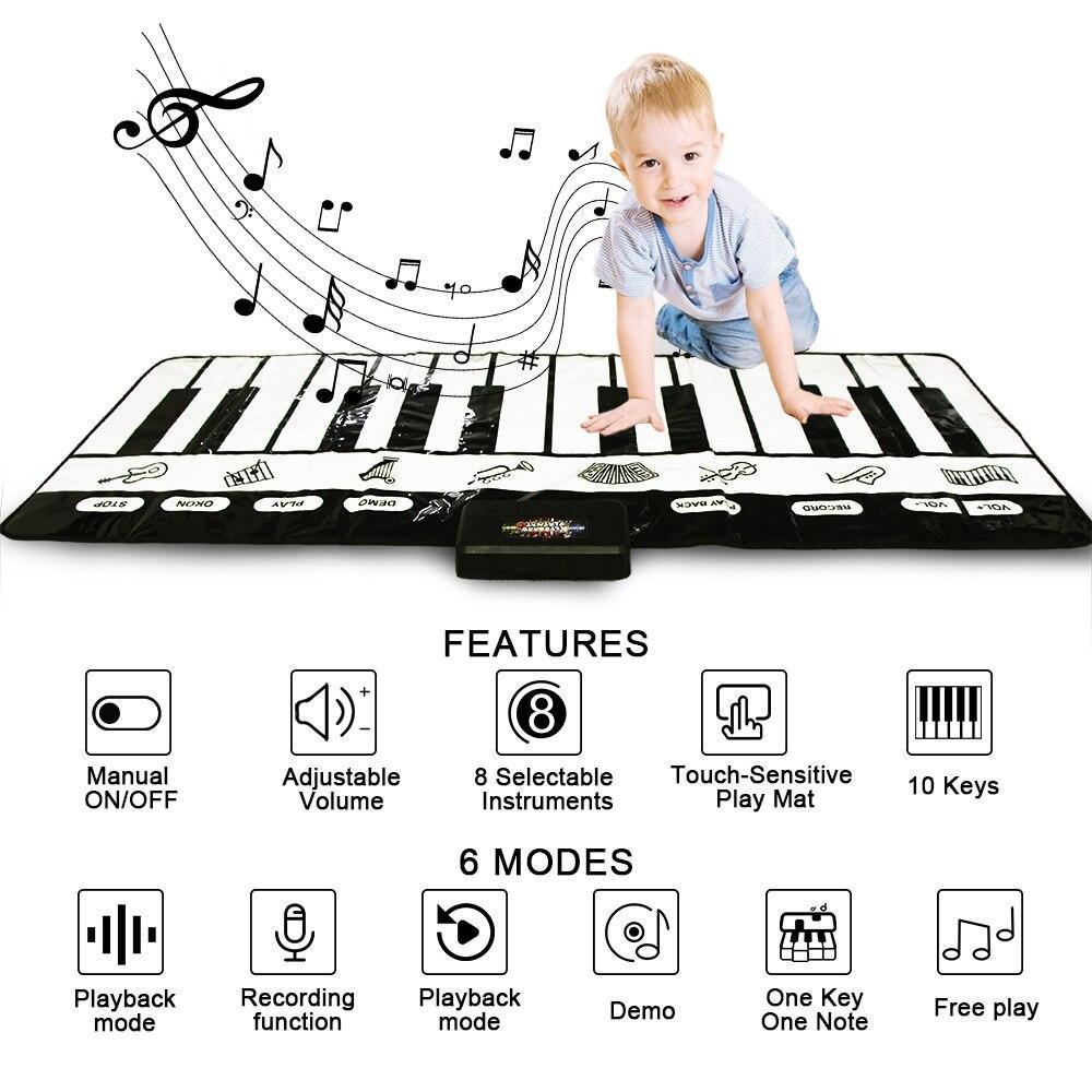 Stevvex electronic piano mat for kids, large black-and-white keyboard play mat, child crawling on Tampa Home & Garden Store