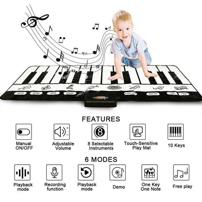 Stevvex electronic piano mat for kids, large black-and-white keyboard play mat, child crawling on Tampa Home & Garden Store