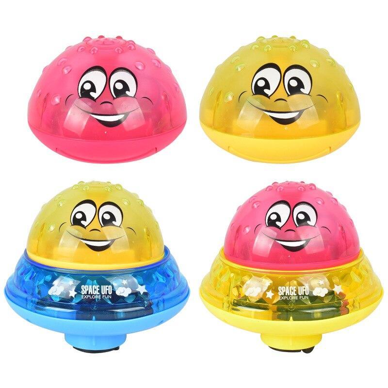 Stevvex Space UFO bath toy set with four colorful LED spinning toys featuring smiley faces on Tampa Home & Garden Store