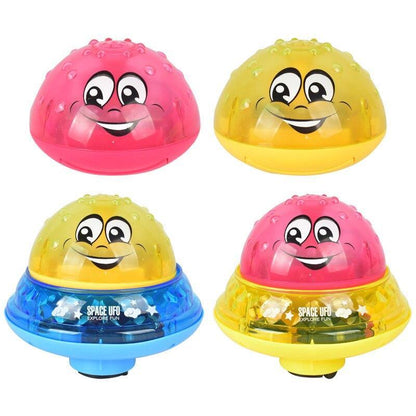 Stevvex Space UFO bath toy set with four colorful LED spinning toys featuring smiley faces on Tampa Home & Garden Store