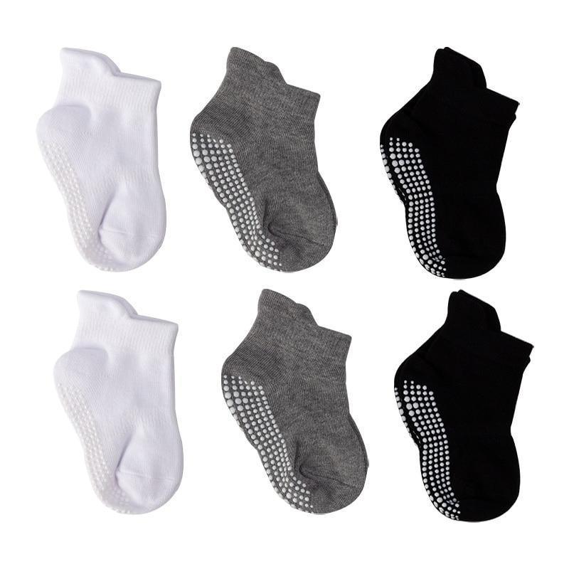 Stevvex cotton baby low-cut socks six pairs in white gray and black with non-slip grip dots on Tampa Home & Garden Store