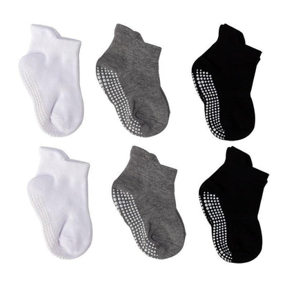 Stevvex cotton baby low-cut socks six pairs in white gray and black with non-slip grip dots on Tampa Home & Garden Store
