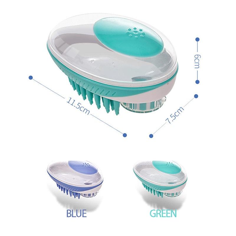 2-in-1 pet bath brush silicone massage comb with shampoo dispenser, Stevvex, blue and green on Tampa Home & Garden Store