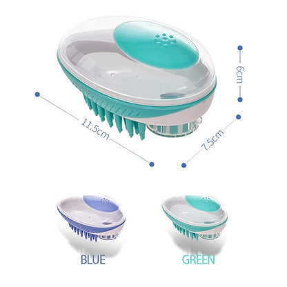 2-in-1 pet bath brush silicone massage comb with shampoo dispenser, Stevvex, blue and green on Tampa Home & Garden Store
