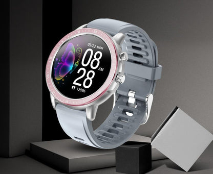 Stevvex unisex sport smartwatch with pink bezel and blue silicone strap heart rate monitor on Tampa Home & Garden Store