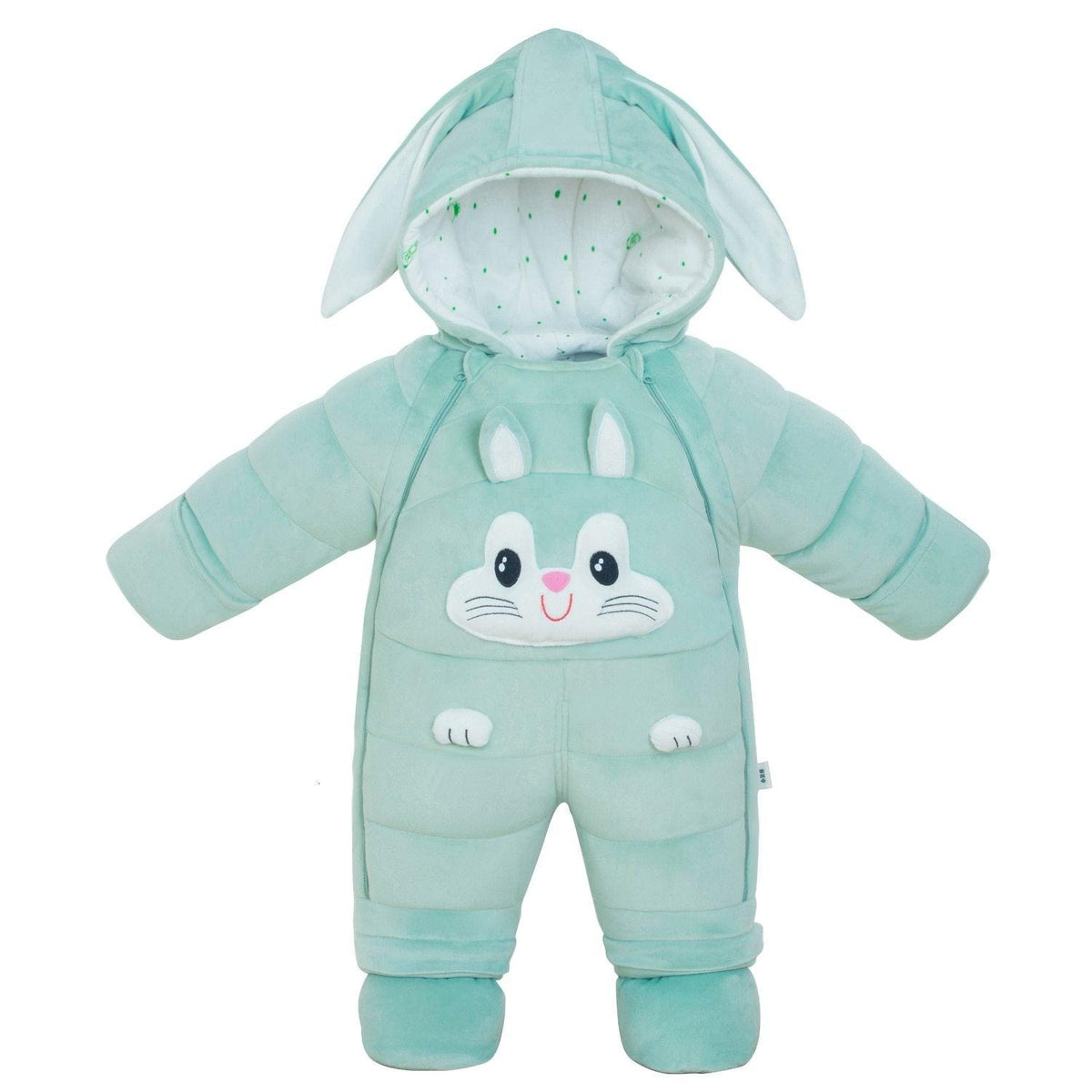 Baby snowsuit Stevvex mint green bunny-face puffer with hood ST15BY02395HBUOM on Tampa Home & Garden Store