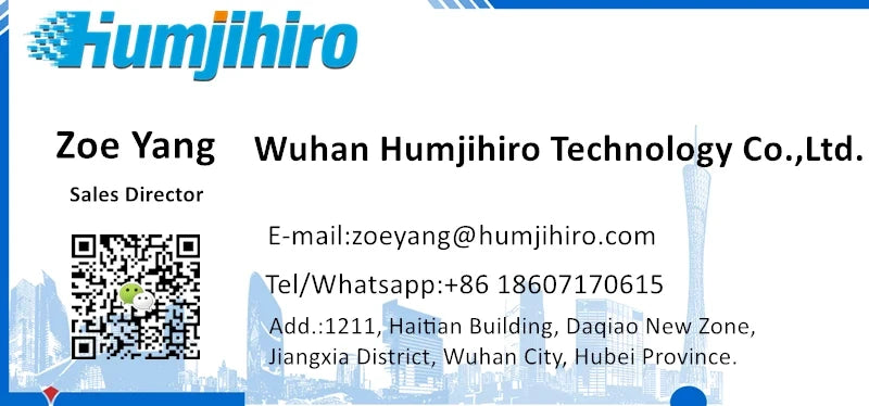 Portable handheld inkjet printer card with Humjihiro logo, QR code, and contact details on Tampa Home & Garden Store