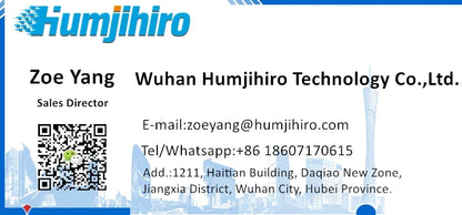 Portable handheld inkjet printer card with Humjihiro logo, QR code, and contact details on Tampa Home & Garden Store