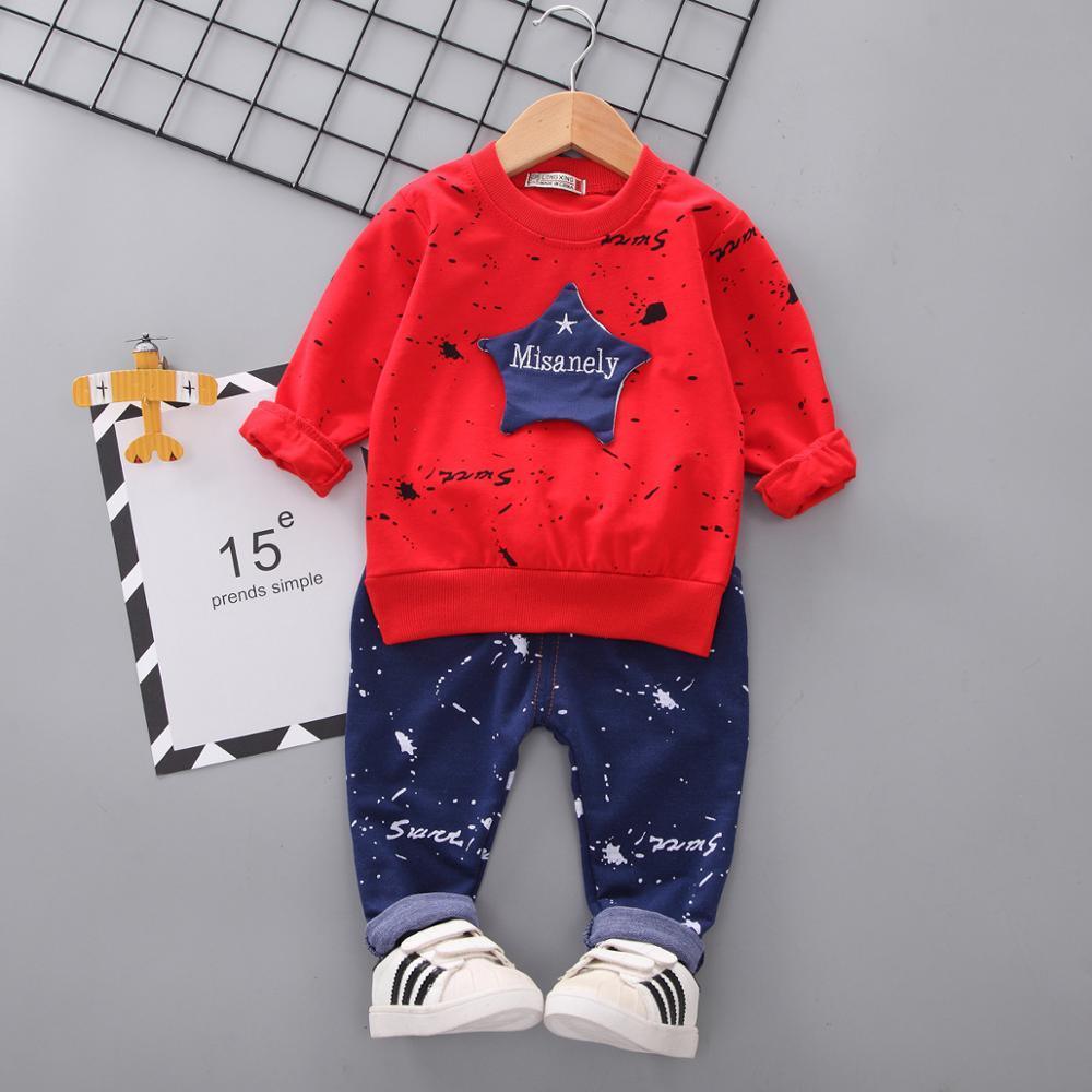 2pc baby boys costume set: red top with blue star patch and navy paint-splatter pants on Tampa Home & Garden Store