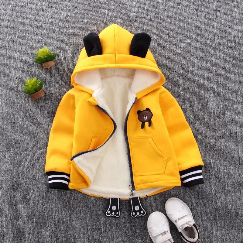 Winter Baby Warm Cotton Coat for Children yellow bear hood jacket with plush lining Stevvex on Tampa Home & Garden Store