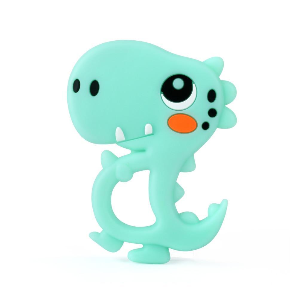 Baby silicone dinosaur teether Stevvex in teal, soft chewable toy for babies on Tampa Home & Garden Store
