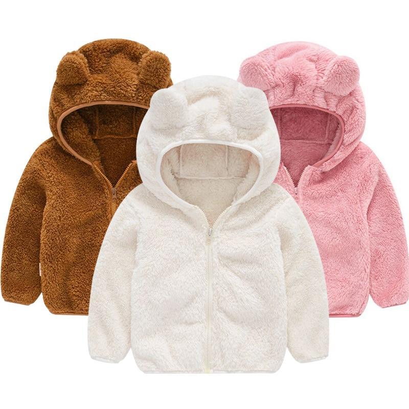 Baby bear-ear fleece hoodie jacket set of three in brown white pink by Stevvex on Tampa Home & Garden Store